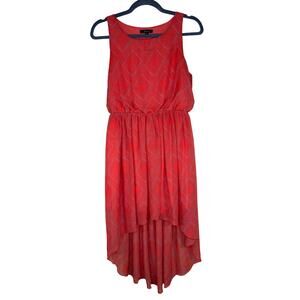 Soprano Women's Small Sleeveless Hi-Low Dress Orange Grey Geometric Flowy Lined